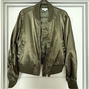 Topshop Green Bomber Jacket Satin Finish Relaxed Fit, Size M